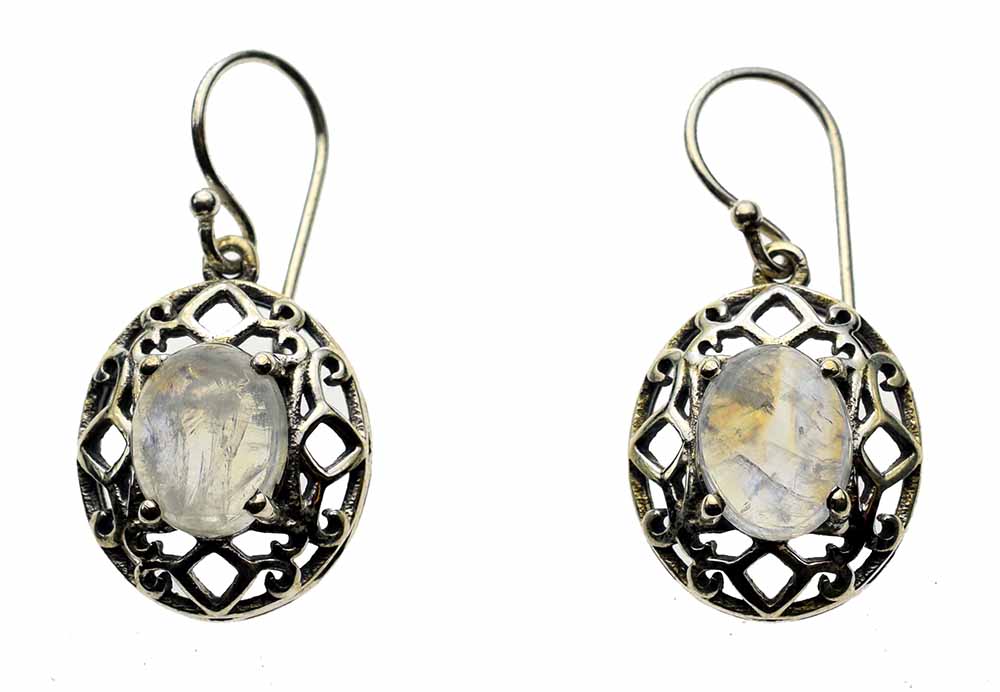 Silver Earring Rainbow Stone