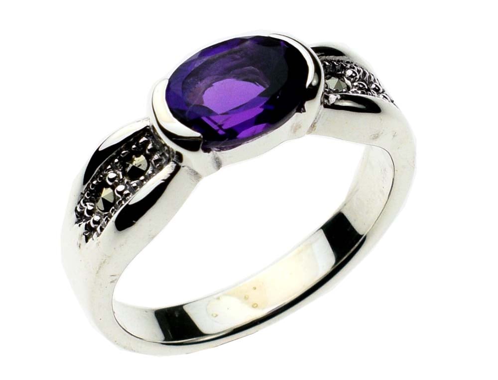Silver Ring Marcasite Amethyst