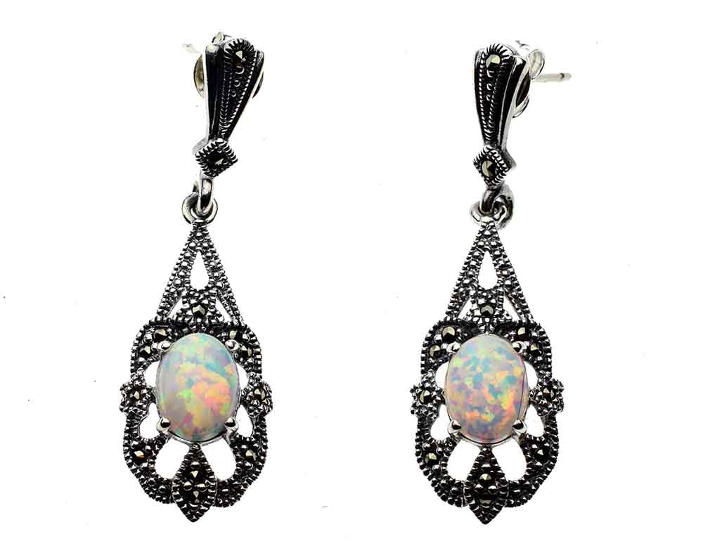 Silver Earring Marcasite Fire