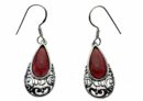 Silver Earring Garnet Drop