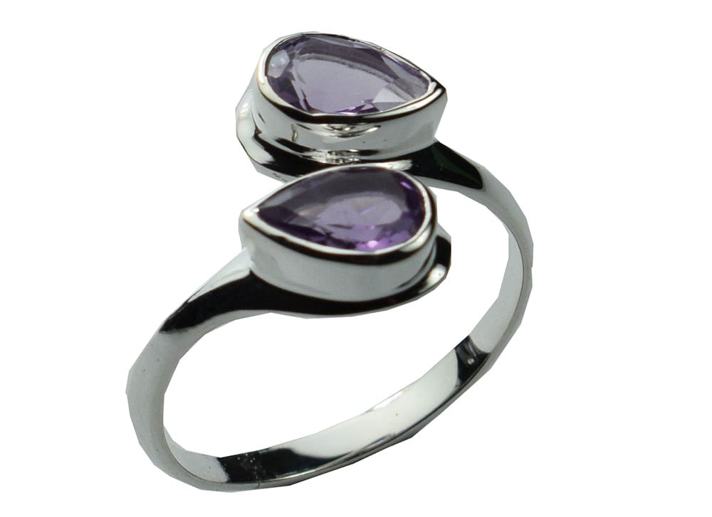 Silver Ring Tear Drop Amethyst