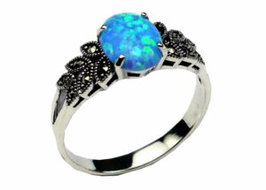 Silver Ring Marcasite Blue