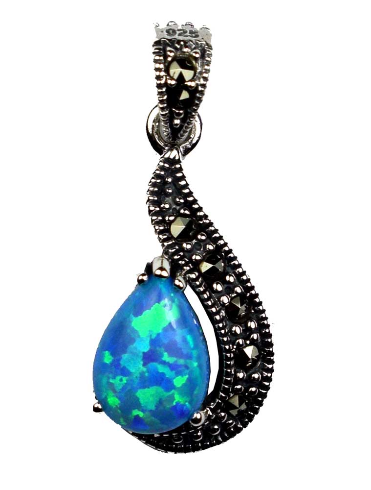 Silver Pendant Marcasite Blue