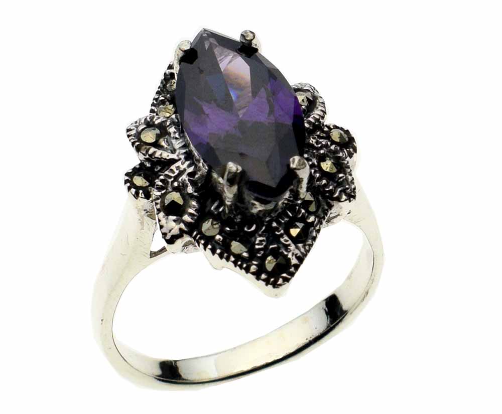 Silver Ring Marcasite Amethyst