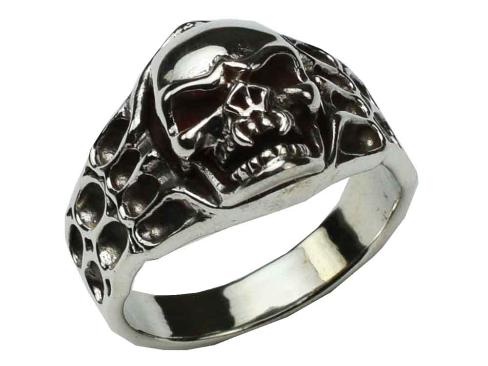 Silver Ring Skull With Fangs