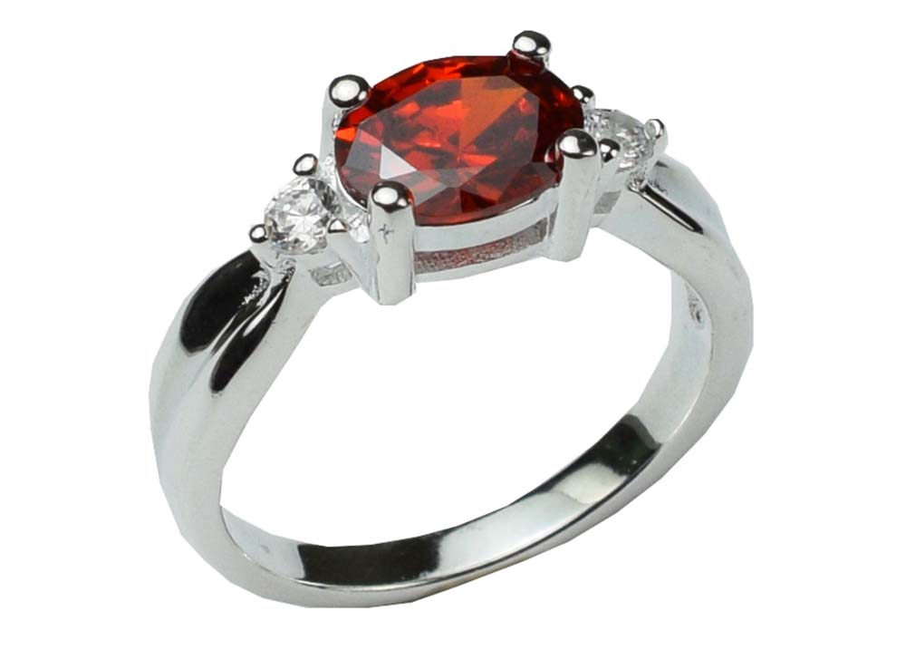 Silver Ring Oval CZ Garnet