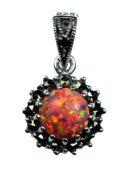 Silver Pendant Marcasite Pink