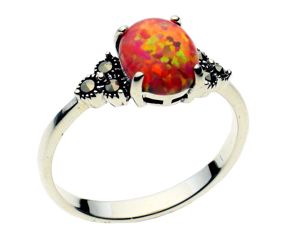 Silver Ring Marcasite Pink
