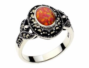 Silver Ring Marcasite Pink