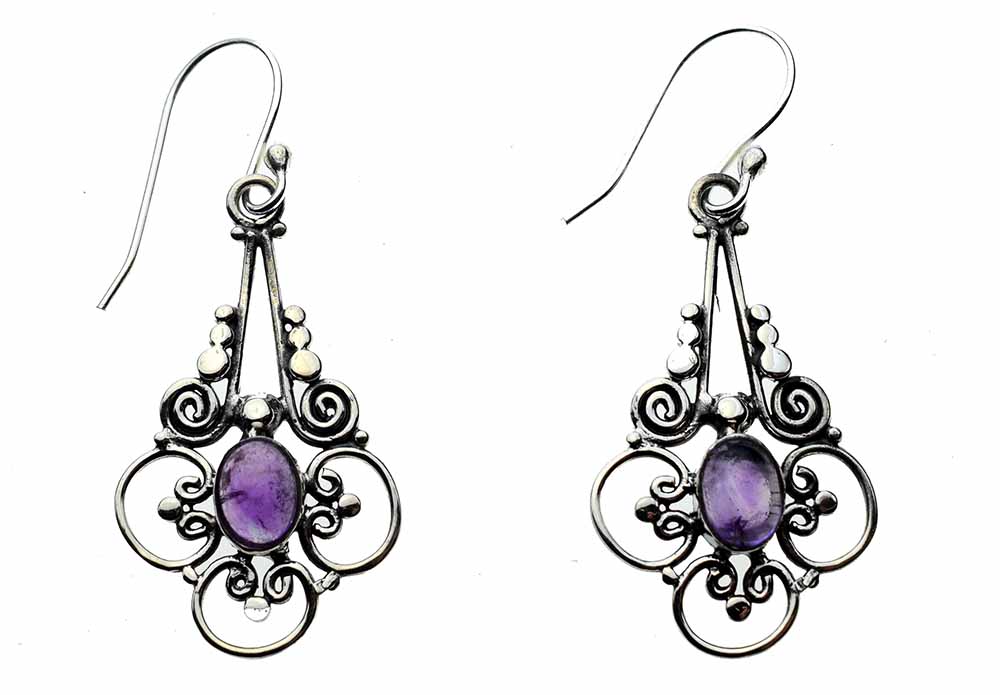 Silver Earring Oval Amethyst