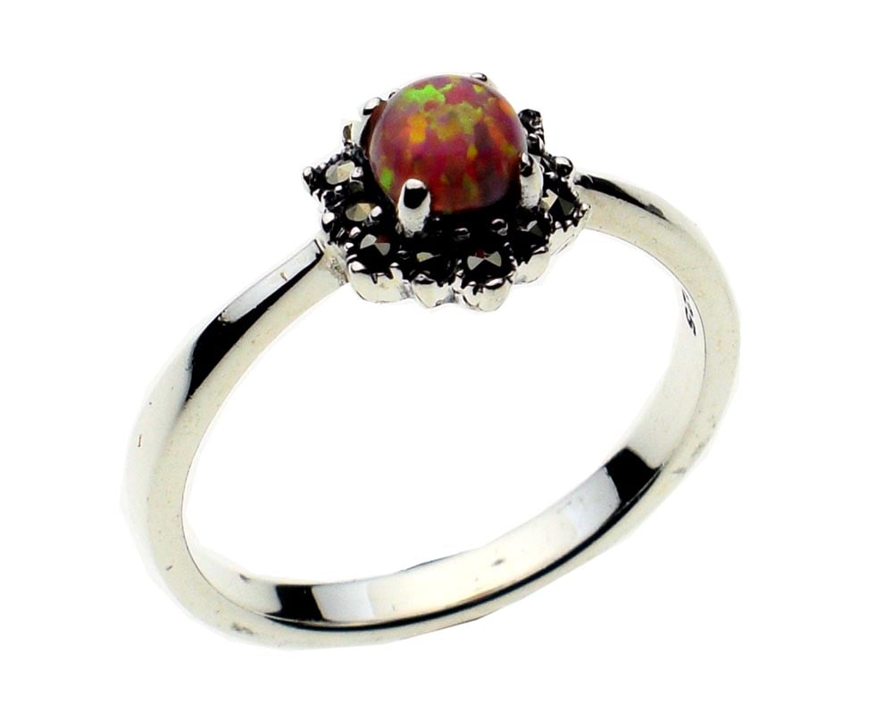 Silver Ring Marcasite Pink