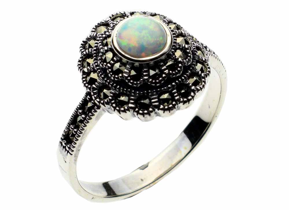 Silver Ring Marcasite Opal