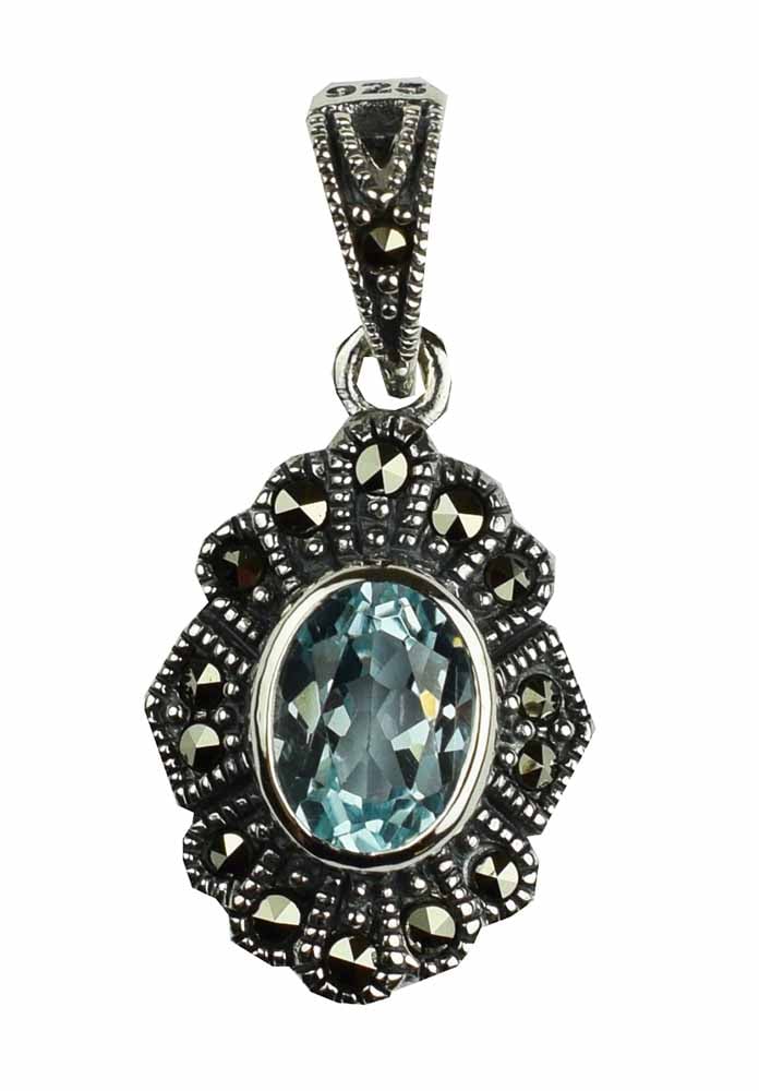 Silver Pendant Marcasite Topaz