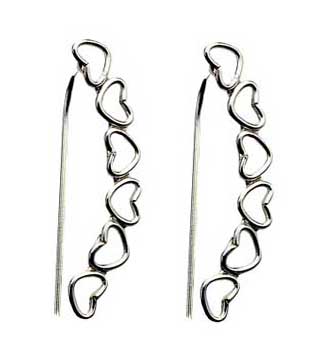 Silver Earring Hearts Drop