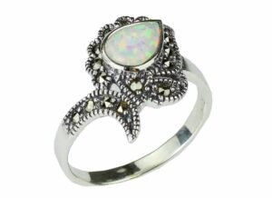 Silver Ring Marcasite Opal