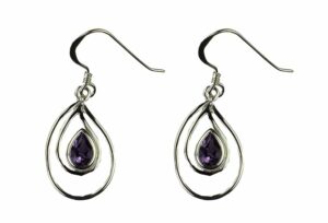 Silver Earring Oval Amethyst