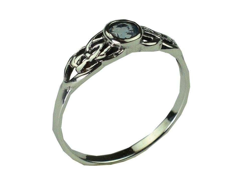 Silver Ring Celtic Blue Topaz
