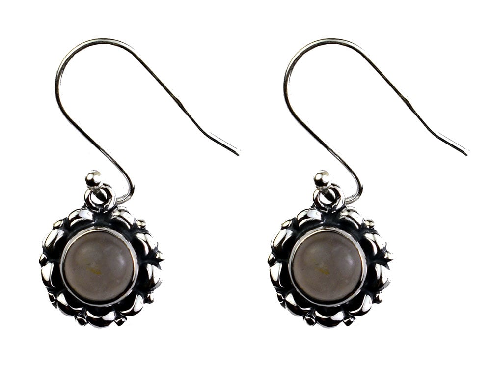 Silver Earring Circle Rose Quartz