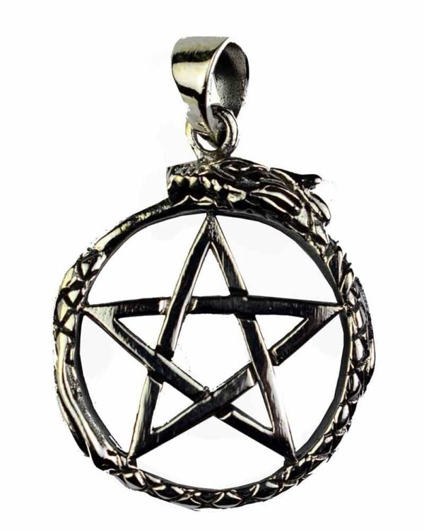 Silver Pendant Pentagram Snake