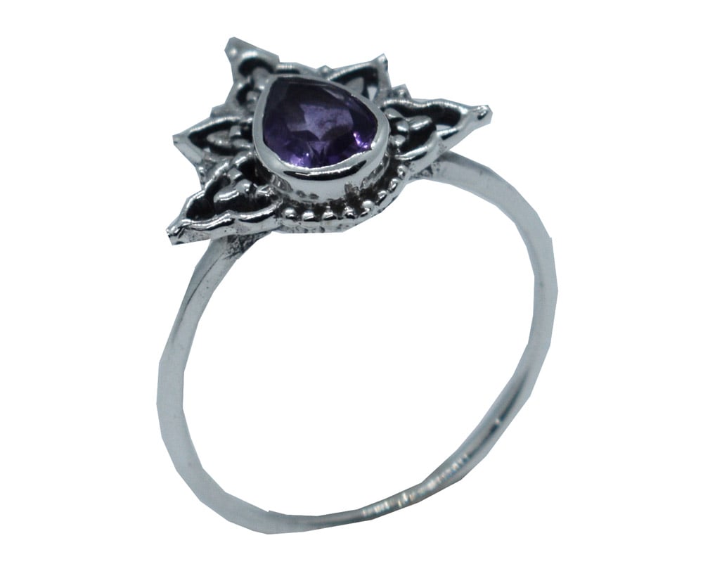 Silver Ring Amethyst Teardrop