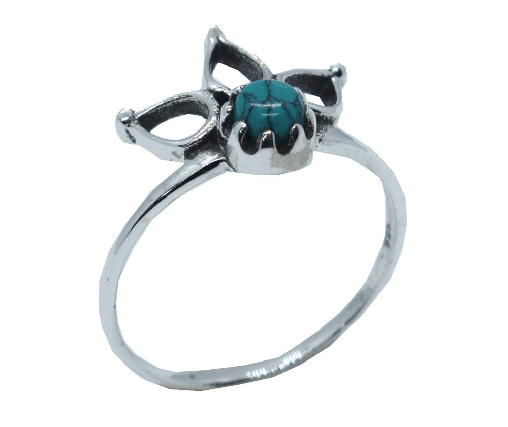 Silver Ring Flower Turquoise