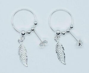 Silver Earing Feather on Hoop