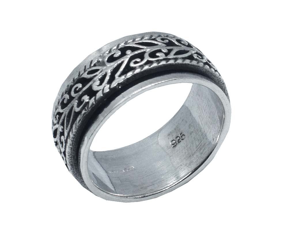 Silver Ring Leaves Spinning