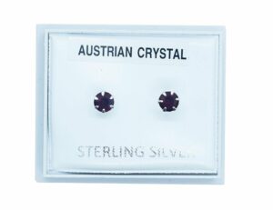 Silver Earring Stud Dark Red