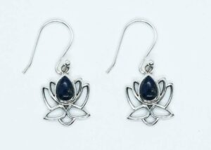 Silver Earring Lotus Lapis 4x6