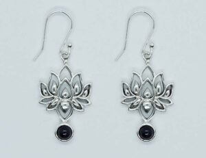 Silver Earring  Lotus Amethyst