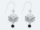 Silver Earring Lotus Onyx