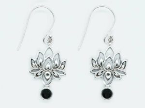 Silver Earring Lotus Onyx