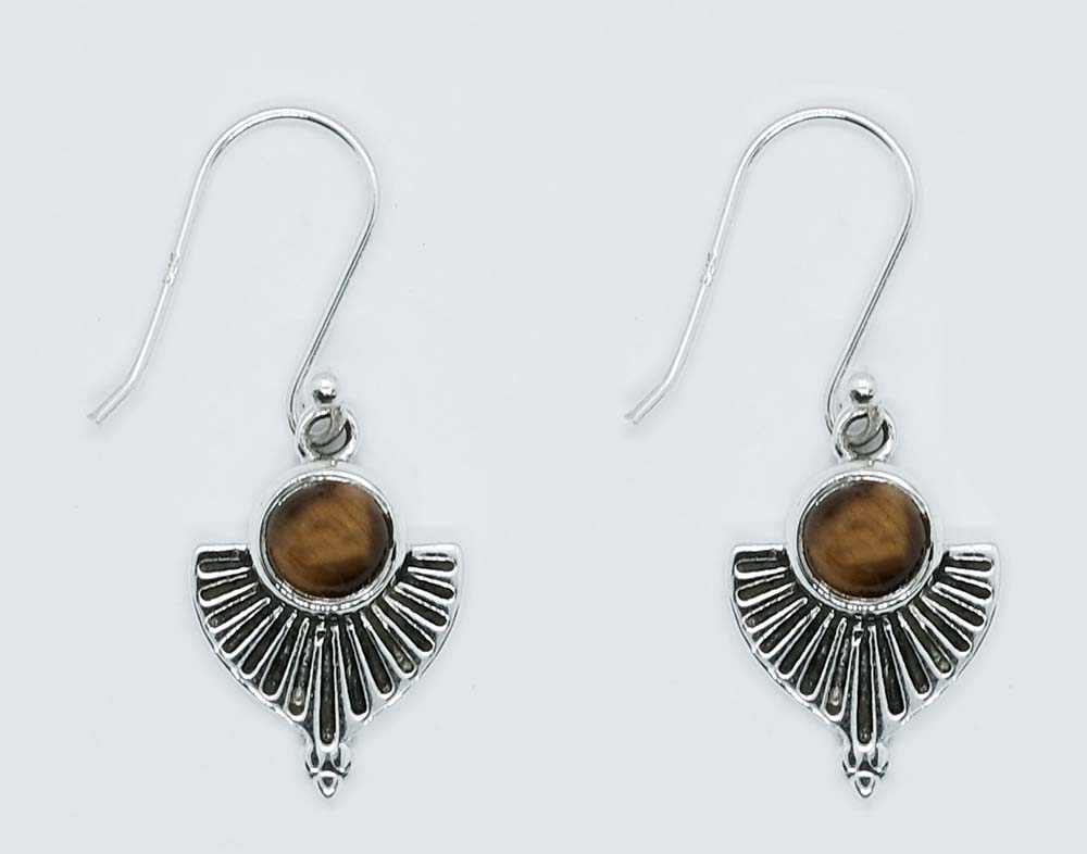 Silver Earring Point Tiger Eye