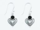Silver Earring Heart Onyx