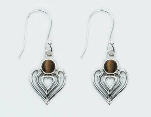 Silver Earring Heart Tiger Eye