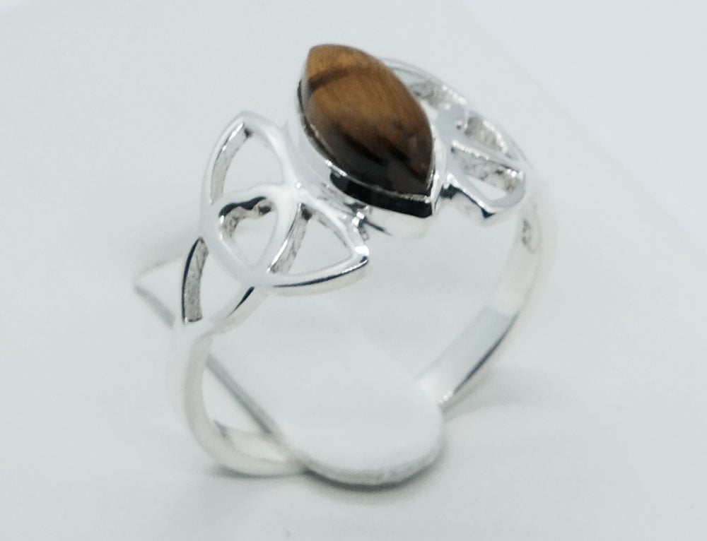 Silver Ring MRQ Cut Tiger Eye