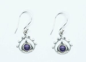Silver Earring Pear Amethyst