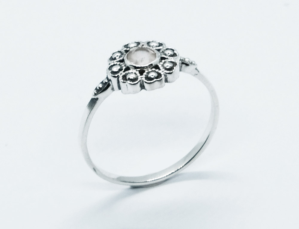 Silver Ring Flower Rose Quartz