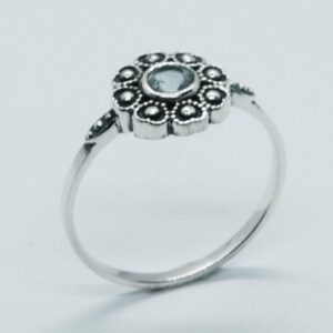 Silver Ring Flower Blue Topaz