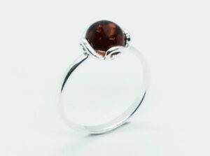 Silver Amber Ring Round 2.3g