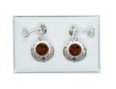 Silver Amber Earring Round Filigree 4g