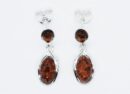 Silver Amber Earring Oval Double Stone 2.7g