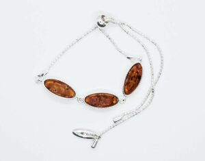 Silver Amber Bracelet Oval