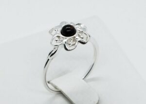 Silver Amber Ring Flower 1.8g