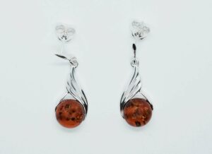 Silver Amber Earring Round 3.5g