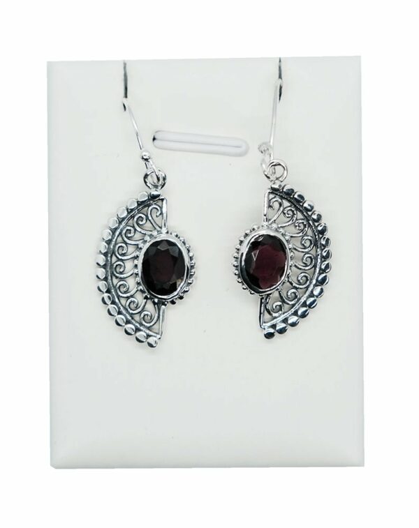 Silver Earring Fan and Garnet