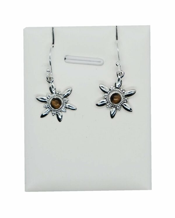 Silver Earring Flower TigerEye