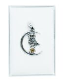 Silver Pendant Moon Owl Citrine