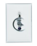 Silver Pendant Moon Owl Amethyst