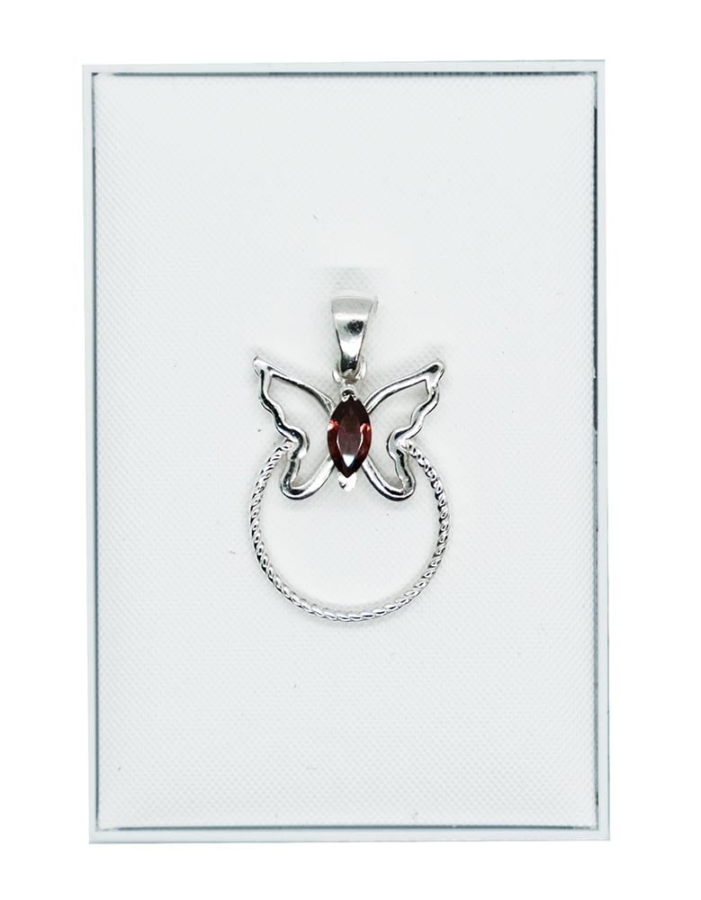Silver Pendant Butterfly Garnet